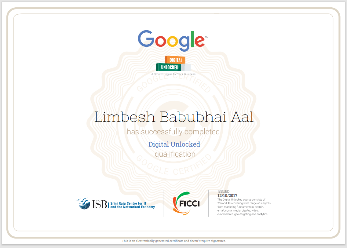Google Digital Unlocked certificate — Limbesh Aal